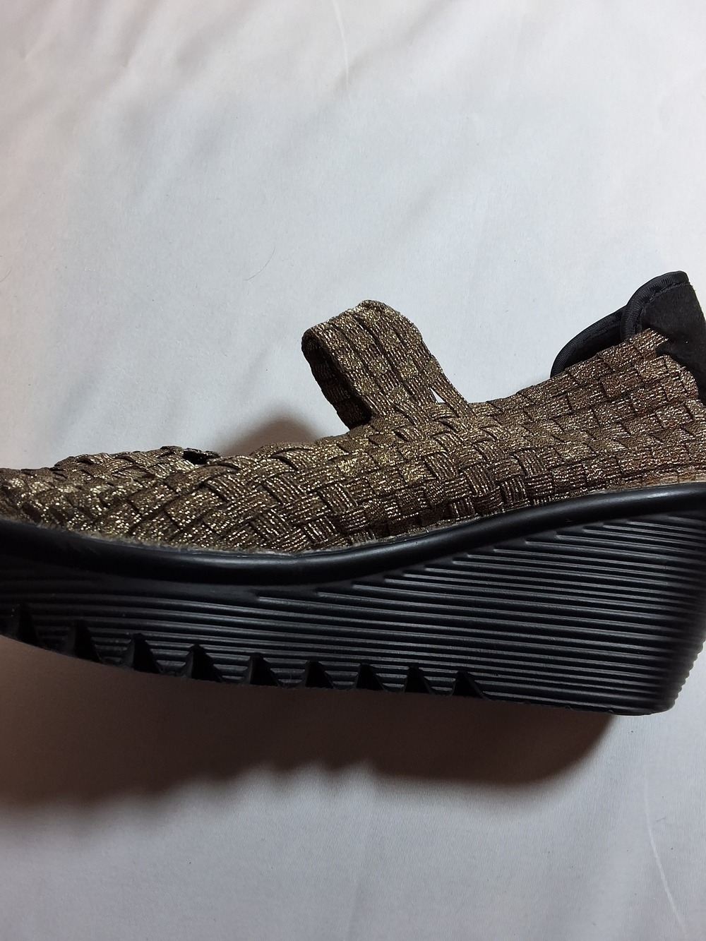 Bernie Mev Bronze Metallic Woven Stretch Wedge Sandals Size 6 - Picture 7 of 10